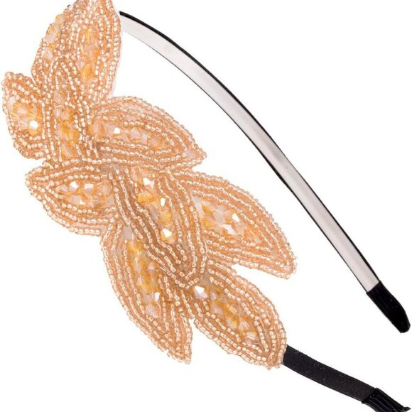 Vintage 1920s Floral Leaf Beaded Headband Elastic Fit for Retro Occasions main image 5